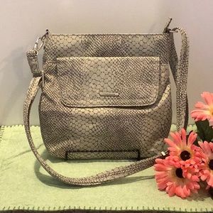 TRAVELON Khaki Taupe Snake Print Canvas CROSSBODY ORGANIZER TOTE BAG Purse